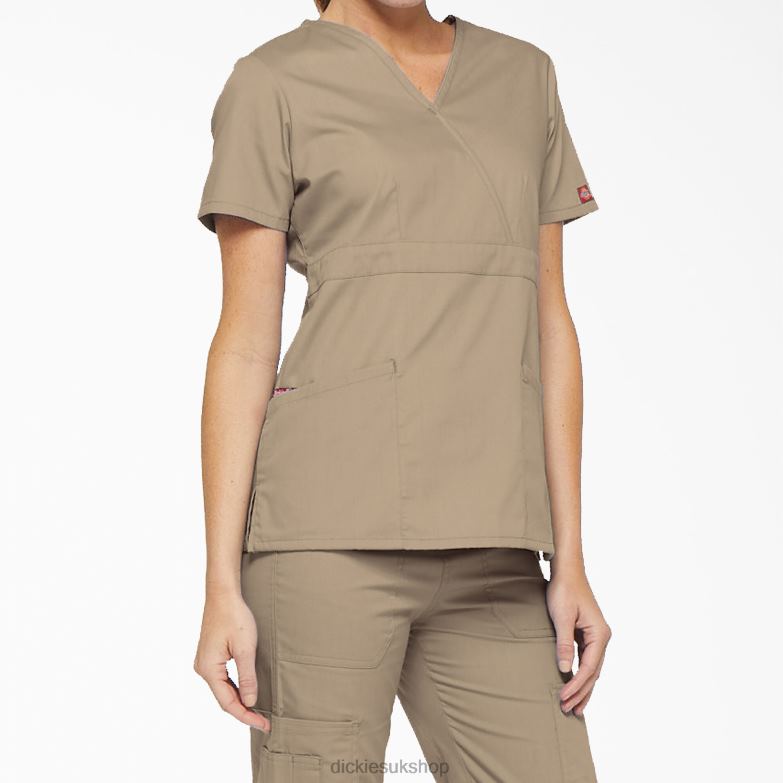 EDS Signature Mock Wrap Scrub Top Women Dickies Khaki (KHA) 88T842620 Apparel