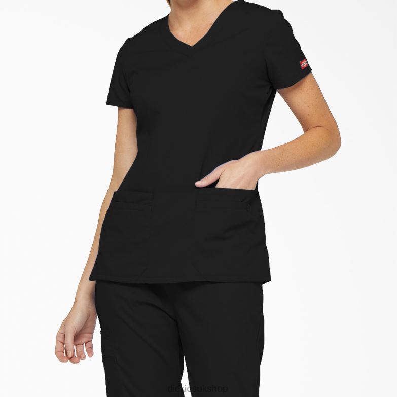 EDS Signature V-Neck Scrub Top with Pen Slot Women Dickies Black (BLK) 88T842407 Apparel