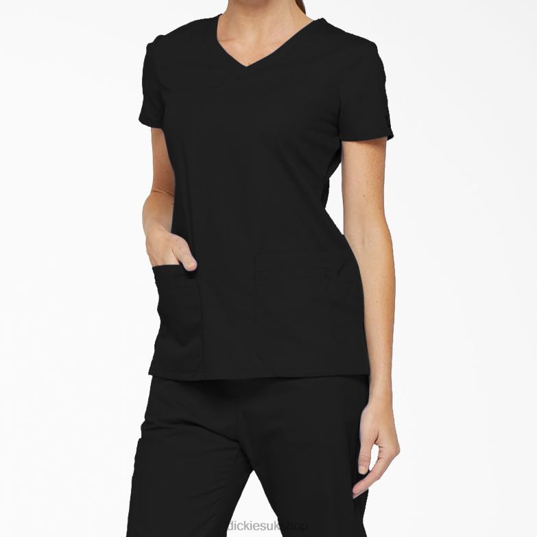 EDS Signature V-Neck Scrub Top with Pen Slot Women Dickies Black (BLK) 88T842407 Apparel