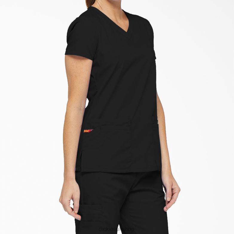 EDS Signature V-Neck Scrub Top with Pen Slot Women Dickies Black (BLK) 88T842407 Apparel