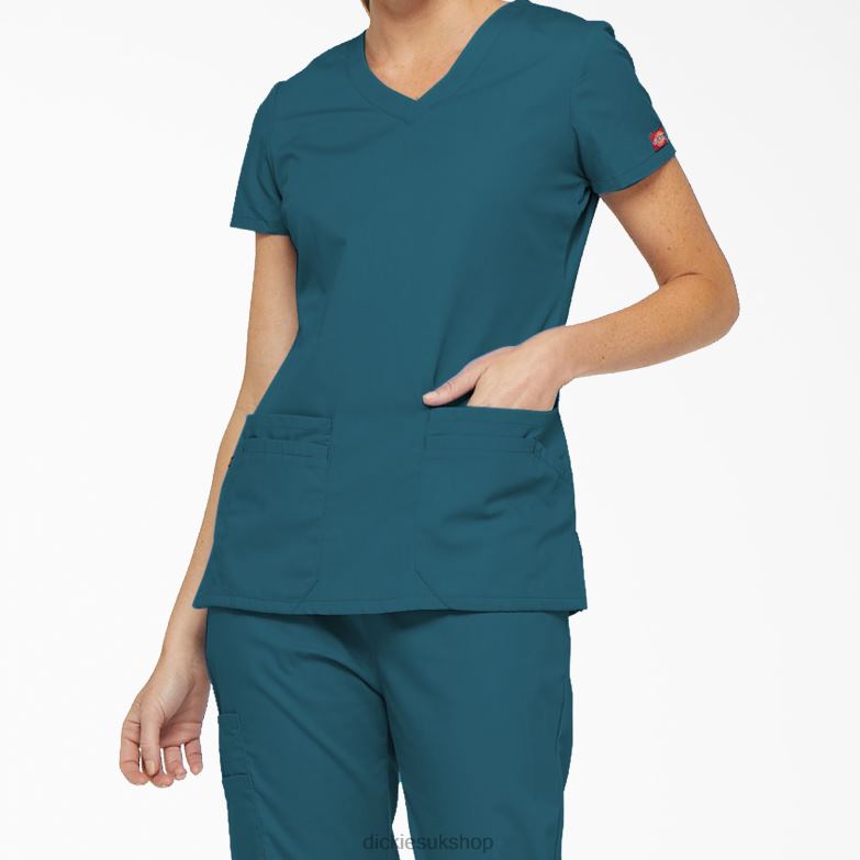 EDS Signature V-Neck Scrub Top with Pen Slot Women Dickies Caribbean Blue (CRB) 88T842409 Apparel