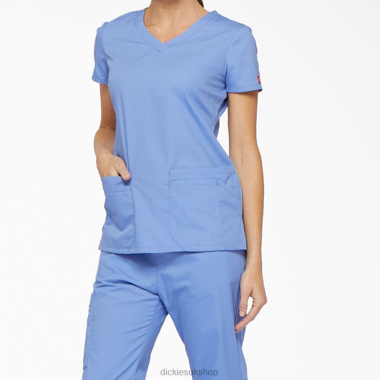EDS Signature V-Neck Scrub Top with Pen Slot Women Dickies Ceil Blue (CBL) 88T842408 Apparel