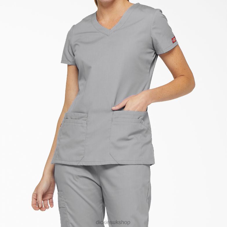 EDS Signature V-Neck Scrub Top with Pen Slot Women Dickies Gray (GY) 88T842414 Apparel