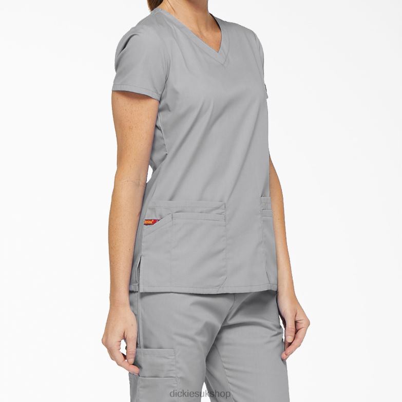 EDS Signature V-Neck Scrub Top with Pen Slot Women Dickies Gray (GY) 88T842414 Apparel