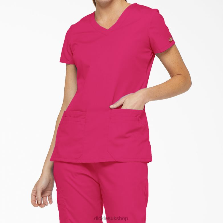 EDS Signature V-Neck Scrub Top with Pen Slot Women Dickies Hot Pink (HPK) 88T842415 Apparel