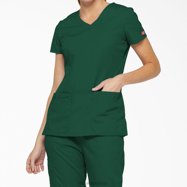 EDS Signature V-Neck Scrub Top with Pen Slot Women Dickies Hunter Green (HTR) 88T842416 Apparel