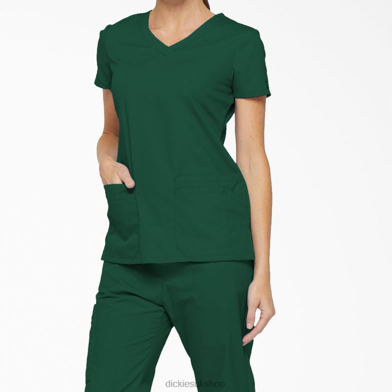 EDS Signature V-Neck Scrub Top with Pen Slot Women Dickies Hunter Green (HTR) 88T842416 Apparel