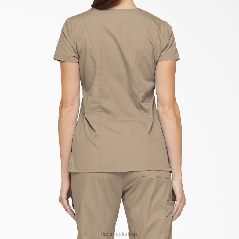 EDS Signature V-Neck Scrub Top with Pen Slot Women Dickies Khaki (KHA) 88T842417 Apparel
