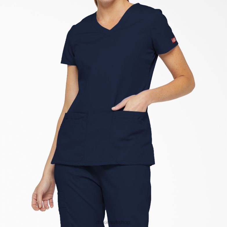 EDS Signature V-Neck Scrub Top with Pen Slot Women Dickies Navy Blue (NVY) 88T842418 Apparel