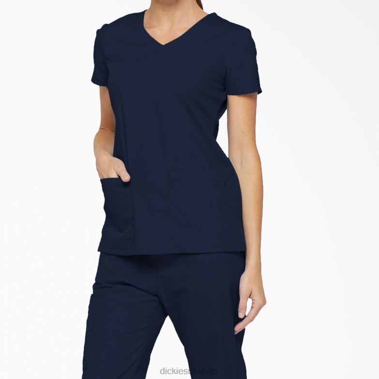 EDS Signature V-Neck Scrub Top with Pen Slot Women Dickies Navy Blue (NVY) 88T842418 Apparel