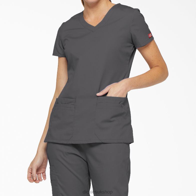 EDS Signature V-Neck Scrub Top with Pen Slot Women Dickies Pewter Gray (PEW) 88T842419 Apparel