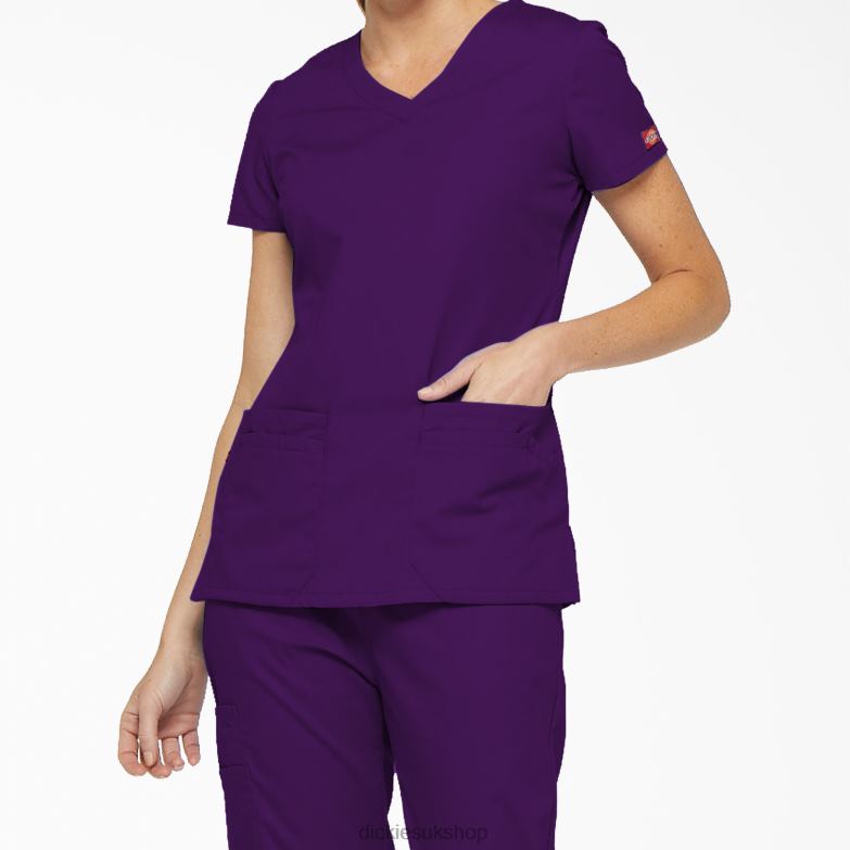 EDS Signature V-Neck Scrub Top with Pen Slot Women Dickies Purple Eggplant (EGG) 88T842412 Apparel