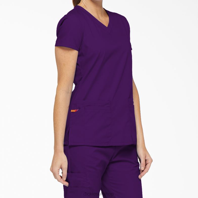 EDS Signature V-Neck Scrub Top with Pen Slot Women Dickies Purple Eggplant (EGG) 88T842412 Apparel