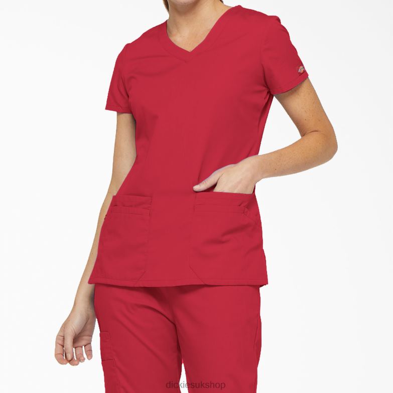 EDS Signature V-Neck Scrub Top with Pen Slot Women Dickies Red (RD) 88T842421 Apparel