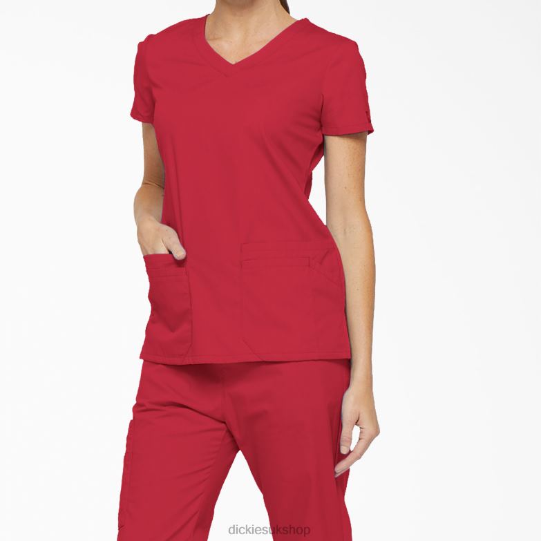EDS Signature V-Neck Scrub Top with Pen Slot Women Dickies Red (RD) 88T842421 Apparel