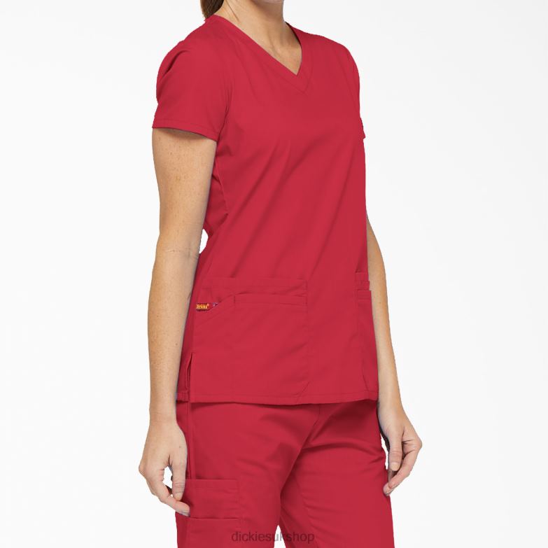EDS Signature V-Neck Scrub Top with Pen Slot Women Dickies Red (RD) 88T842421 Apparel
