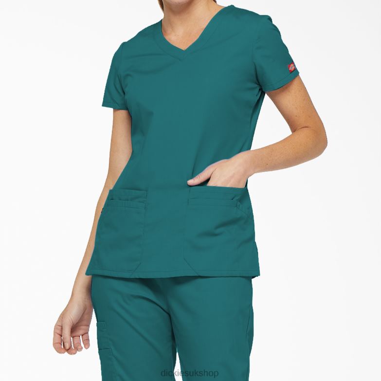 EDS Signature V-Neck Scrub Top with Pen Slot Women Dickies Teal (DTL) 88T842410 Apparel