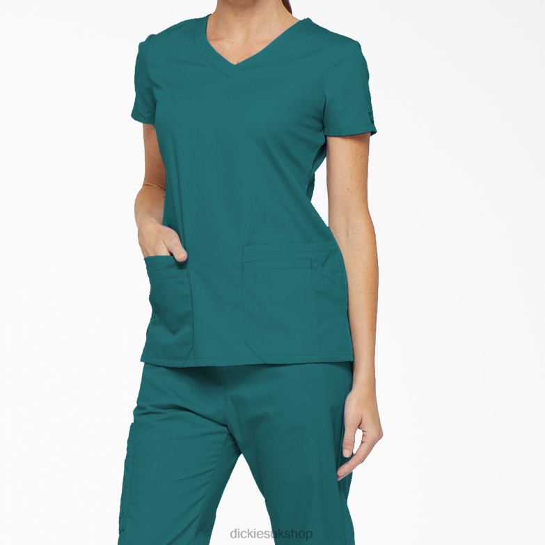 EDS Signature V-Neck Scrub Top with Pen Slot Women Dickies Teal (DTL) 88T842410 Apparel