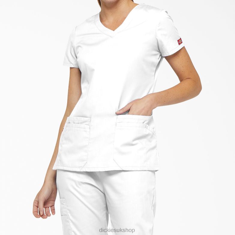 EDS Signature V-Neck Scrub Top with Pen Slot Women Dickies White (DWH) 88T842411 Apparel