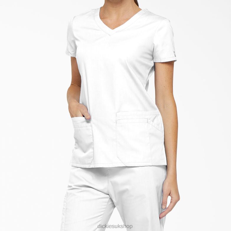 EDS Signature V-Neck Scrub Top with Pen Slot Women Dickies White (DWH) 88T842411 Apparel