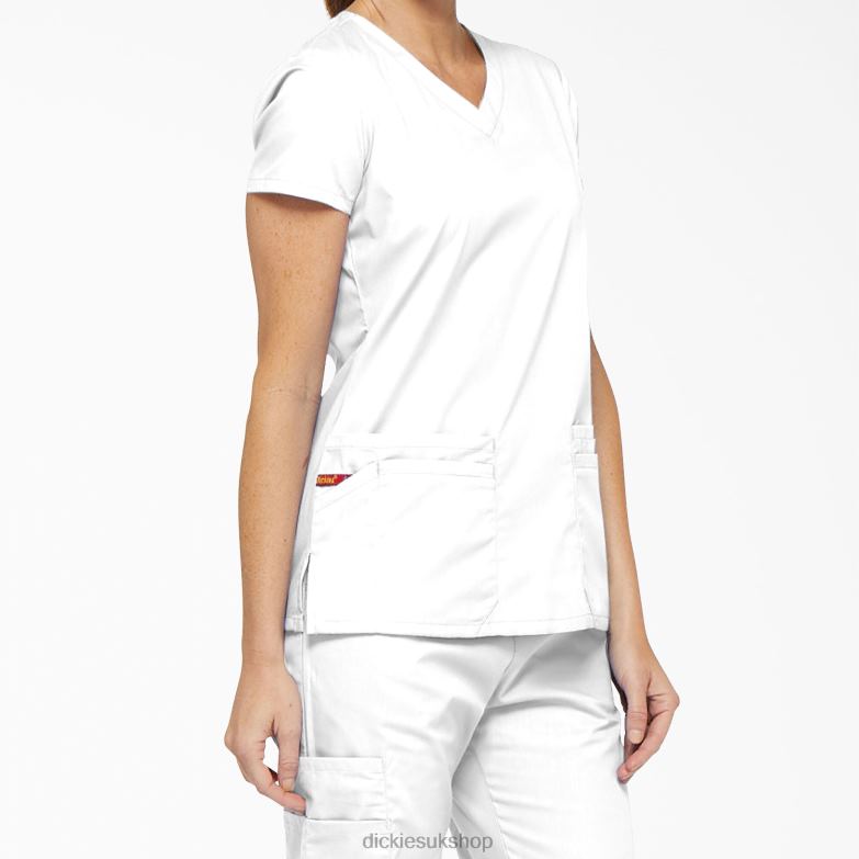 EDS Signature V-Neck Scrub Top with Pen Slot Women Dickies White (DWH) 88T842411 Apparel
