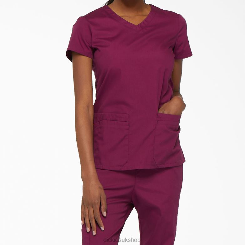 EDS Signature V-Neck Scrub Top with Pen Slot Women Dickies Wine (WIN) 88T842422 Apparel