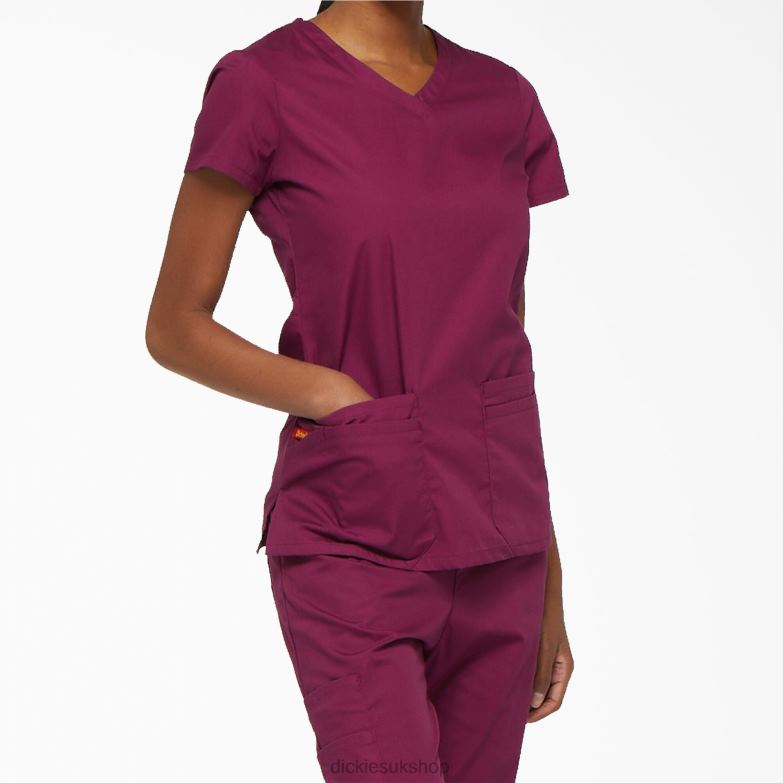EDS Signature V-Neck Scrub Top with Pen Slot Women Dickies Wine (WIN) 88T842422 Apparel