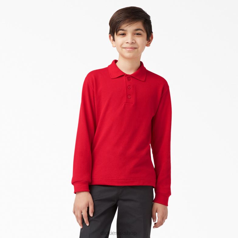 Pique Long Sleeve Polo Kids Dickies Apple Red (LR) 88T842698 Apparel