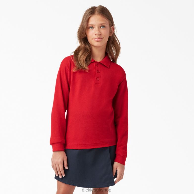 Pique Long Sleeve Polo Kids Dickies Apple Red (LR) 88T842698 Apparel
