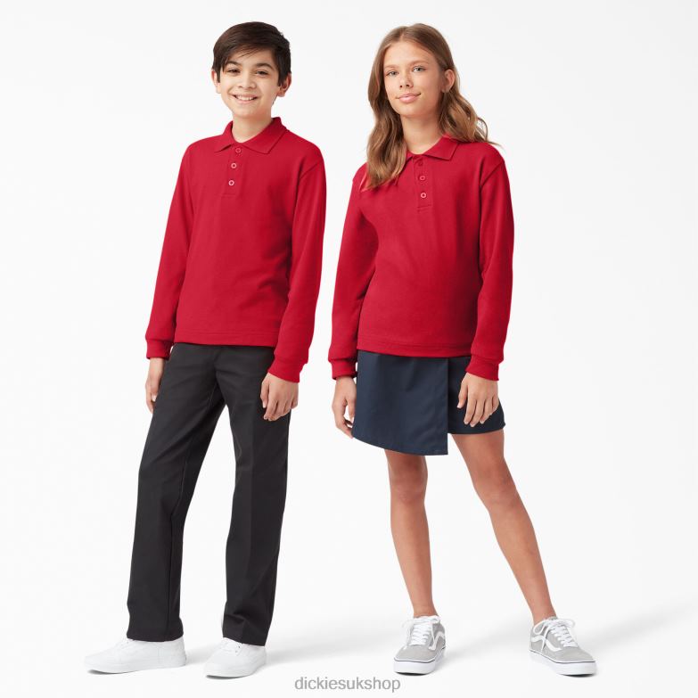 Pique Long Sleeve Polo Kids Dickies Apple Red (LR) 88T842698 Apparel