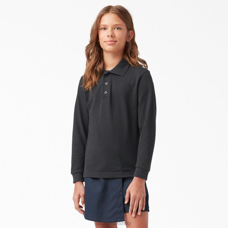 Pique Long Sleeve Polo Kids Dickies Black (KBK) 88T842697 Apparel