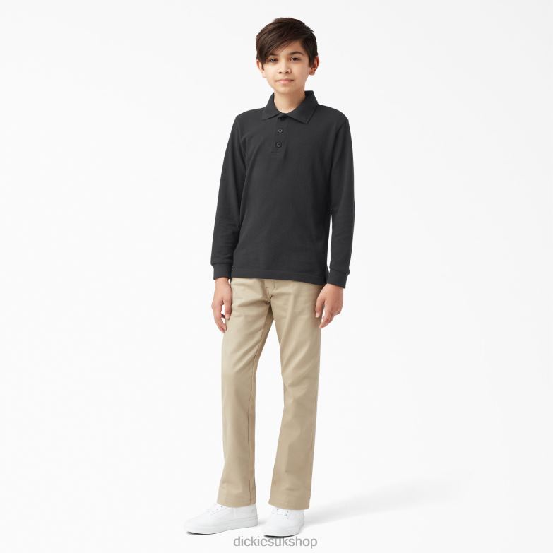 Pique Long Sleeve Polo Kids Dickies Black (KBK) 88T842697 Apparel