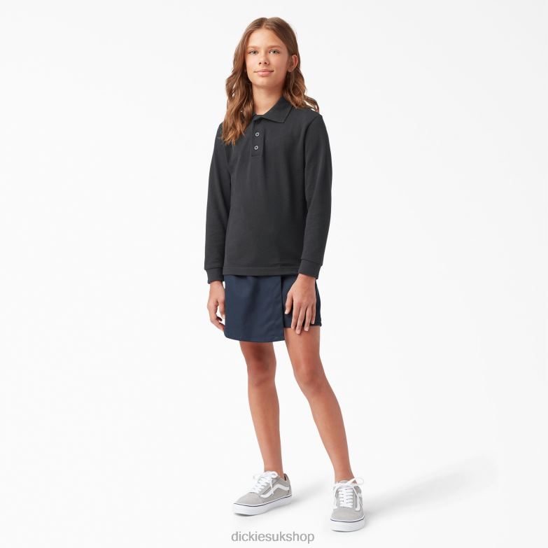 Pique Long Sleeve Polo Kids Dickies Black (KBK) 88T842697 Apparel