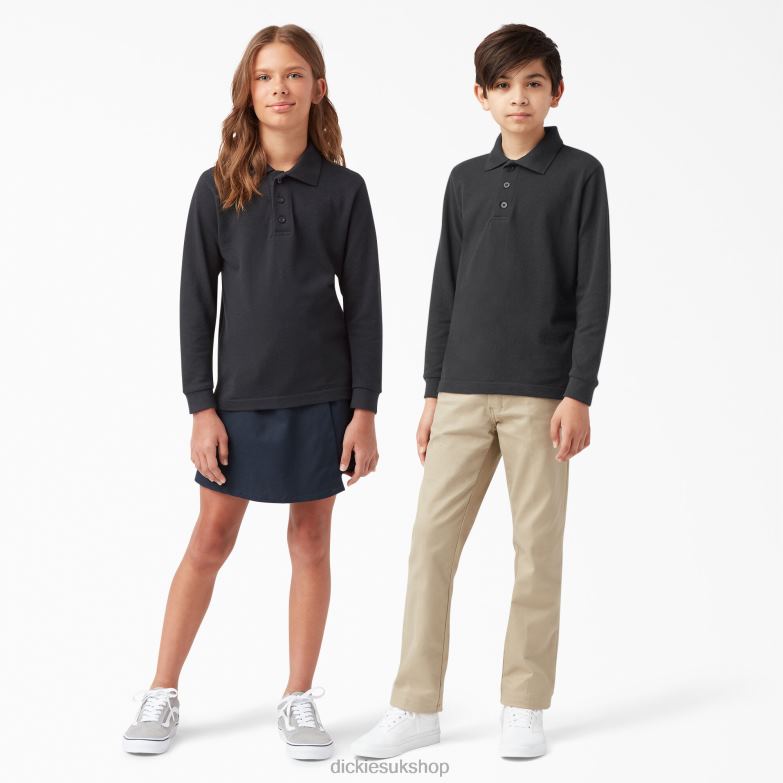 Pique Long Sleeve Polo Kids Dickies Black (KBK) 88T842697 Apparel