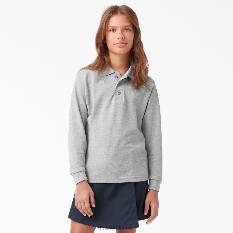 Pique Long Sleeve Polo Kids Dickies Heather Gray (HG) 88T842696 Apparel