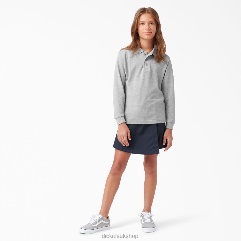 Pique Long Sleeve Polo Kids Dickies Heather Gray (HG) 88T842696 Apparel