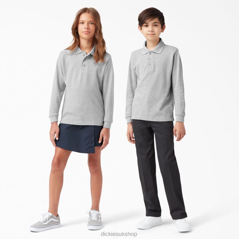 Pique Long Sleeve Polo Kids Dickies Heather Gray (HG) 88T842696 Apparel