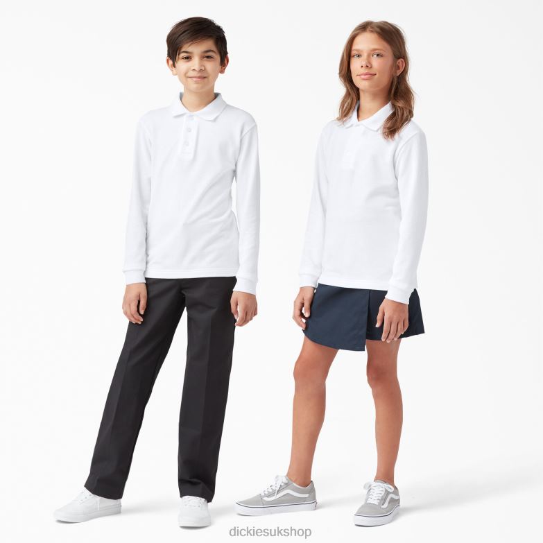 Pique Long Sleeve Polo Kids Dickies White (WH) 88T842699 Apparel