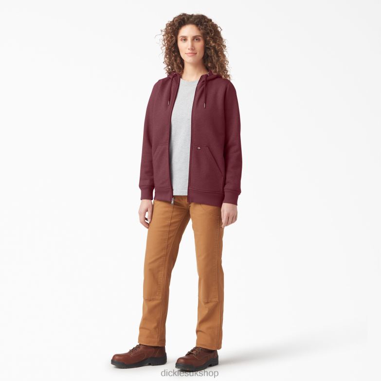 Heavyweight Full-Zip Fleece Hoodie Women Dickies Burgundy Heather (BYH) 88T842285 Apparel