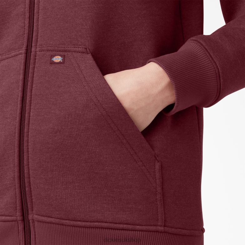 Heavyweight Full-Zip Fleece Hoodie Women Dickies Burgundy Heather (BYH) 88T842285 Apparel