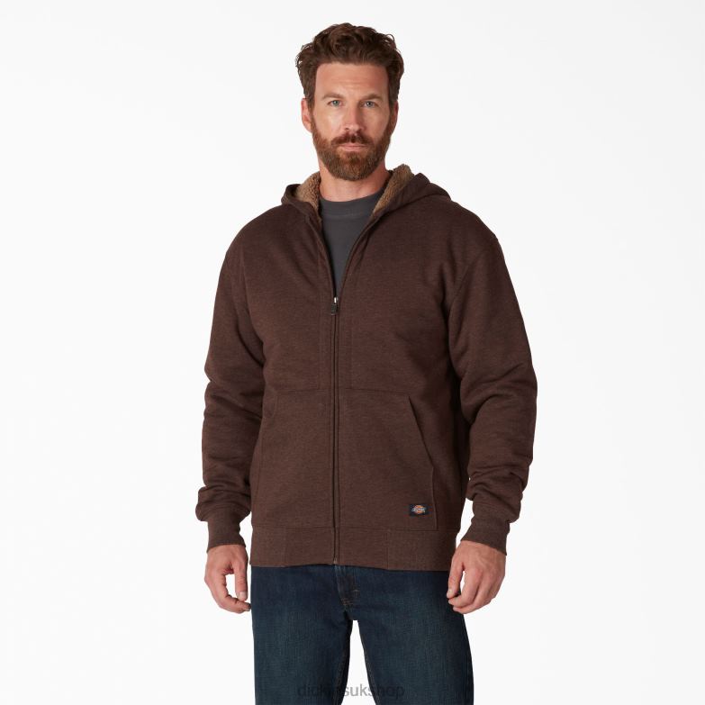 High Pile Fleece Lined Full Zip Hoodie Men Dickies Chocolate Heather (CTH) 88T841010 Apparel
