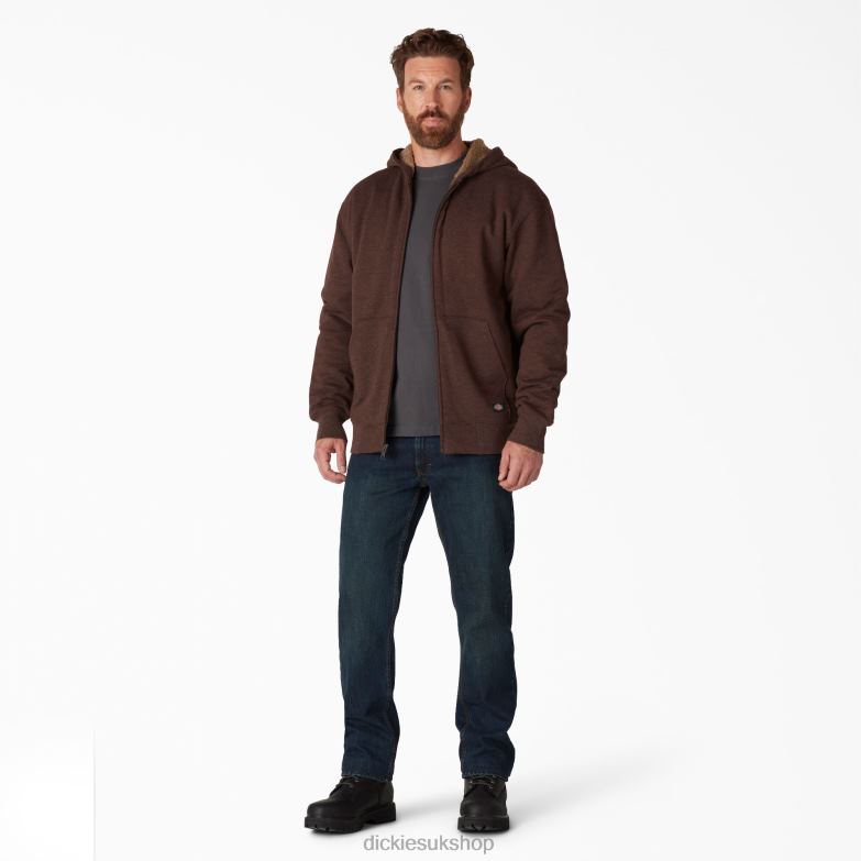 High Pile Fleece Lined Full Zip Hoodie Men Dickies Chocolate Heather (CTH) 88T841010 Apparel