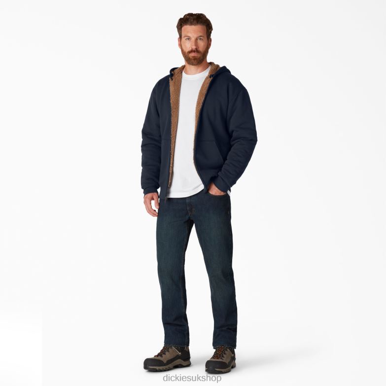 High Pile Fleece Lined Full Zip Hoodie Men Dickies Dark Navy (DN) 88T841012 Apparel