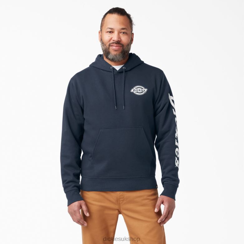 Logo Sleeve Fleece Hoodie Men Dickies Dark Navy (DN) 88T841148 Apparel