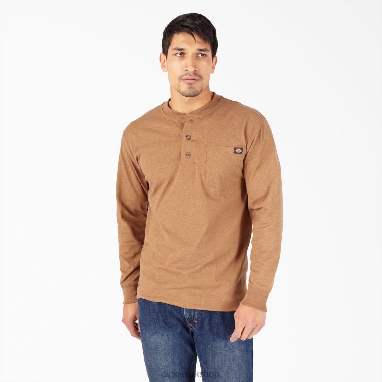 Long Sleeve Heathered Heavyweight Henley T-Shirt Men Dickies Brown Duck Heather (BDH) 88T84774 Apparel