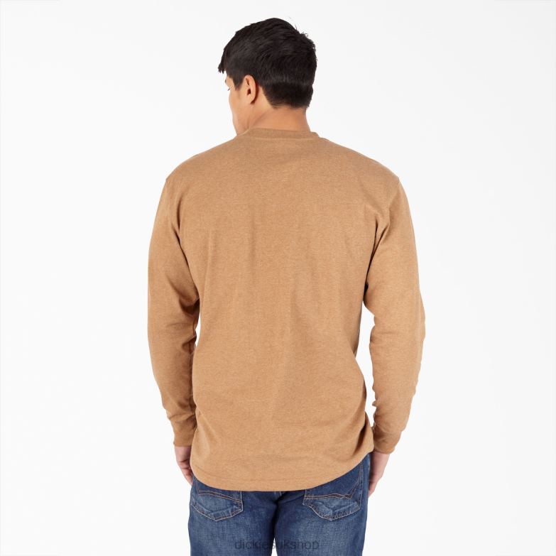 Long Sleeve Heathered Heavyweight Henley T-Shirt Men Dickies Brown Duck Heather (BDH) 88T84774 Apparel