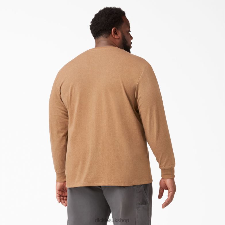 Long Sleeve Heathered Heavyweight Henley T-Shirt Men Dickies Brown Duck Heather (BDH) 88T84774 Apparel