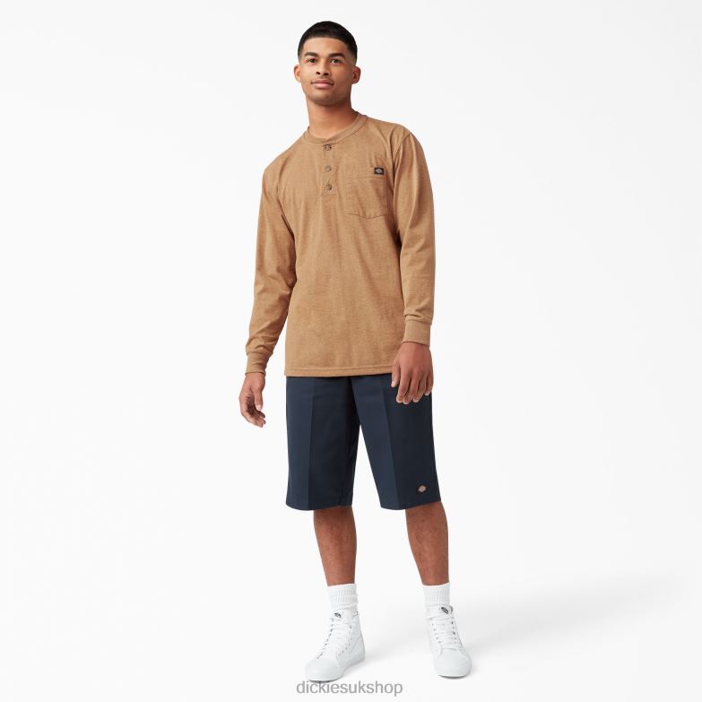 Long Sleeve Heathered Heavyweight Henley T-Shirt Men Dickies Brown Duck Heather (BDH) 88T84774 Apparel