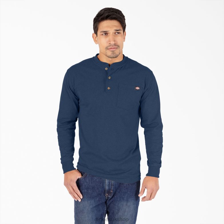 Long Sleeve Heathered Heavyweight Henley T-Shirt Men Dickies Dark Navy Heather (DNH) 88T84775 Apparel