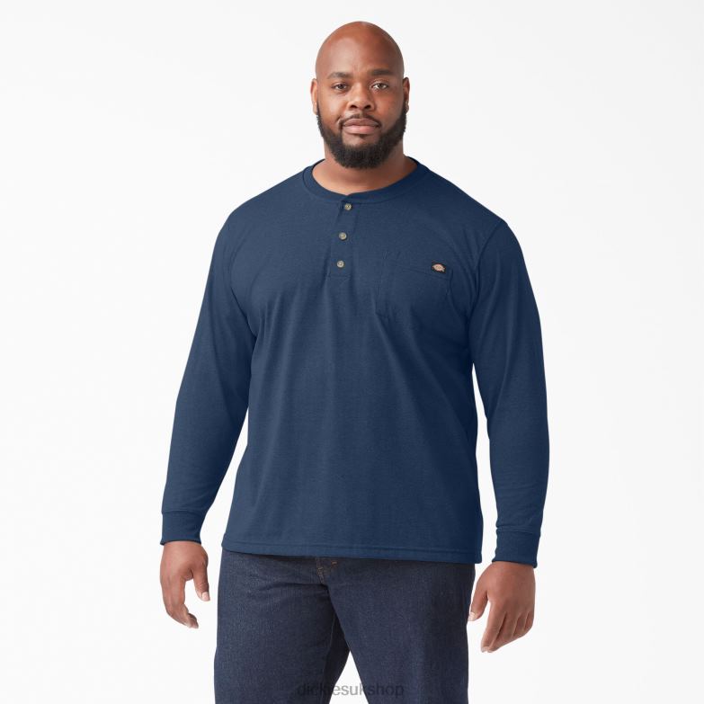 Long Sleeve Heathered Heavyweight Henley T-Shirt Men Dickies Dark Navy Heather (DNH) 88T84775 Apparel